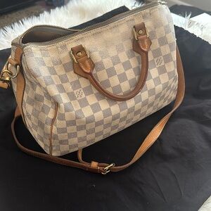 Louis Vuittion Speedy 35 White Damier Azur Leather Satchel Bag